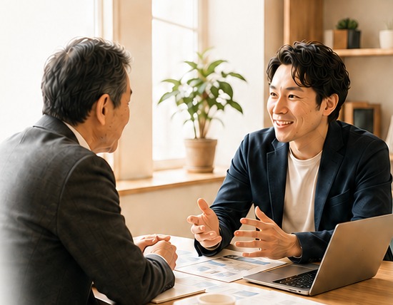経営者とAIパートナーが対話する様子